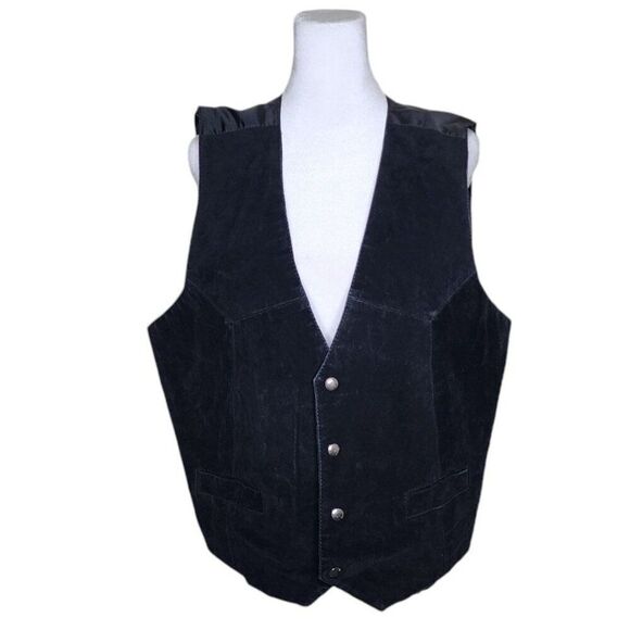 Vintage 90s Leather Suede Vest Mens Size L Black - Picture 1 of 8